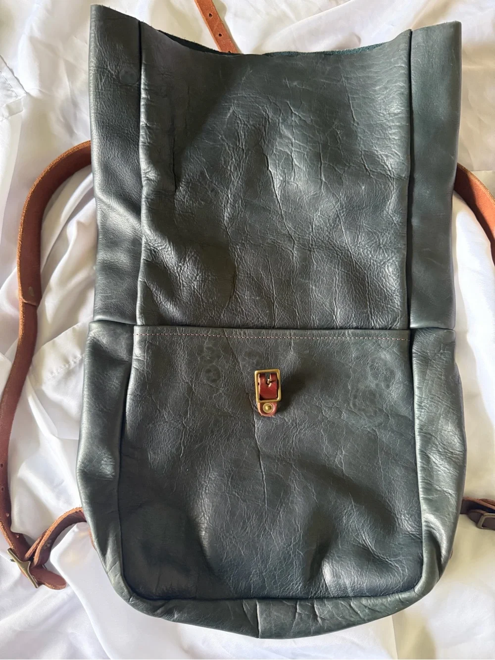 Grant Leather Roll-Top Backpack in indigo bison